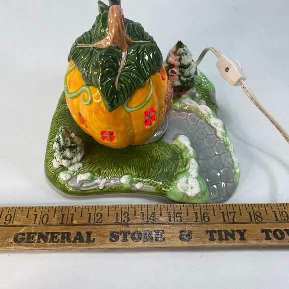 Vtg 2 Pc Scioto Molds Ceramic 1980/90s Pumpkin House Snowy Yard Trees w Light - Picture 16 of 16